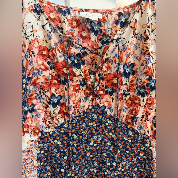 HD in Paris Anthropologie Mixed Floral Print Tunic Tie Front Palo Alto Blouse - Picture 6 of 12